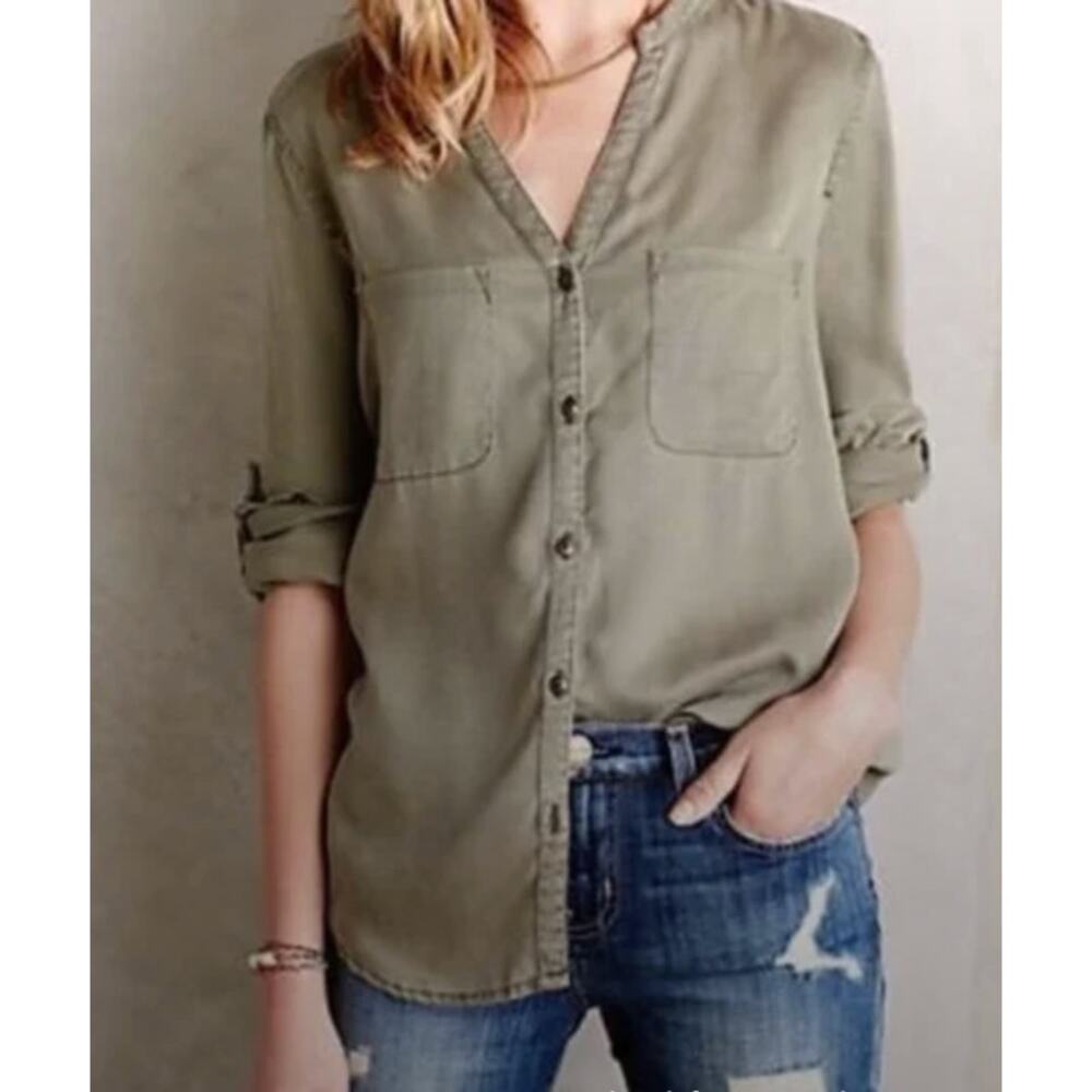 Anthropologie Sage Holding Horses Long Sleeve Button Front Shirt Large